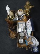 Two boxes of contemporary wall clocks,