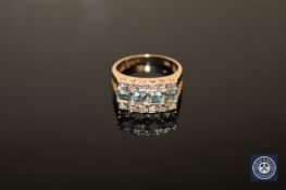 A 9ct gold aquamarine and diamond ring, size M/N CONDITION REPORT: 3.