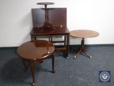 A mahogany turnover top tea trolley fitted two tables beneath together with two mahogany wine