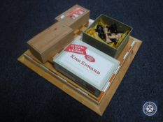 Three chess boards and four boxed sets of wooden chess pieces