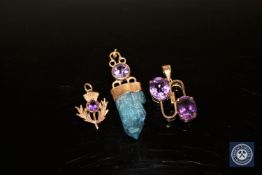 A Scottish amethyst thistle pendant,
