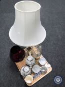 A tray containing an eleven-piece Japanese eggshell tea service, Coronation tankard,