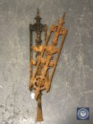 Six antique cast iron railing posts