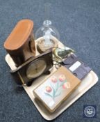 A tray of leather cased zenith binoculars, horn handled walking stick,