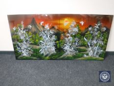 A set of four Oriental lacquered mother of pearl inlaid panels