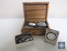 A walnut trinket box of assorted lighters including Minuet,