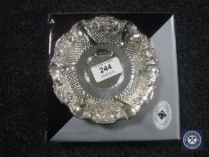 A Greggio Continental silver dish with pierced sides, 69.5g, in retail box.