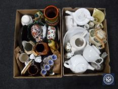 Two boxes of West German vase, antique china, teapots,