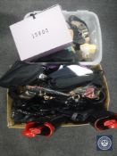 Two boxes and a case of hand bags,