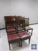 Eight high back stained pub chairs and three further pub chairs