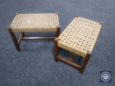 Two oak rush seated stools