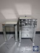 A mirrored occasional table and a mirrored three drawer bedside chest (a/f) CONDITION