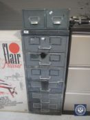 A mid 20th century metal six drawer index chest and index drawer