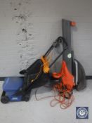 A Flymo garden leaf blower and a Draper electric lawn scarifier