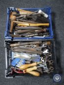 Two baskets containing vintage hand tools