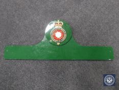 A hand painted coat of arms mounted on a wooden board CONDITION REPORT: This is