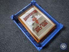 Six advertising mirrors to include Beafeater gin, Titanic, Winchester Rifles, Colt .