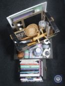 Four boxes containing cookery books, kitchenalia including Goblin teapots, Pirex, jelly moulds,