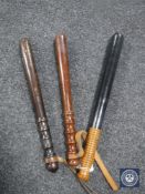 Three vintage policeman's truncheons