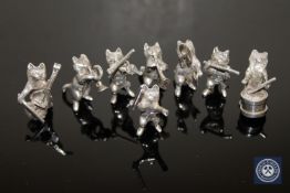 A set of eight miniature silver cat musicians. (8) CONDITION REPORT: Each around 3.
