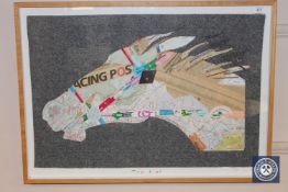 Peter Clarke (South African, 1929-2014), 'Top turf', collage, signed lower right and dated 2002,