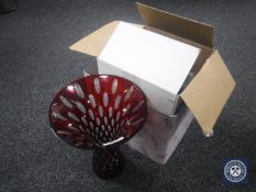 An Italian Masini red and clear crystal vase, in retail box.