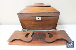 A Regency mahogany tea caddy and a Victorian rosewood book slide