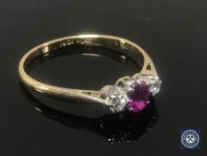 An 18ct gold ruby and diamond ring,