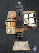 Three boxes of dark room equipment,