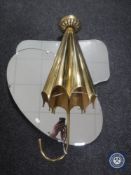 Two 20th century mirrors and a brass umbrella stand