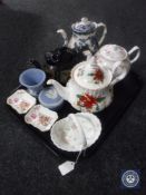 Two pieces of Wedgwood jasper ware, two Royal Crown Derby shallow dishes,