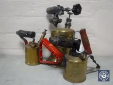 Three early 20th century brass blow lamps by Clayton & Lambert,