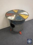 An oil drum occasional table / fire pit