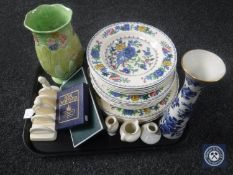 A tray of sixteen pieces of Masons Regency dinner ware, Goss pieces, Lurpak toast rack,
