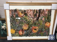 Four framed Dora Hurst oils and collages and two 20th century framed still life prints