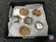 Three silver proof coins including The Battle of Waterloo etc,
