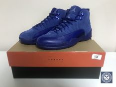 A pair of Nike Air Jordan 12 Retro Deep Royal Blue and White basketball sneakers, size UK 11,