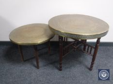 Two brass-topped occasional tables