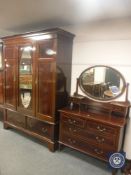 A late Victorian inlaid mahogany triple door wardrobe, width 167 cm,