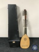 A 23-stringed bowl back lute in carry case