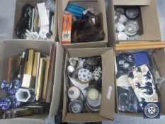 A pallet comprising six crates of miscellaneous household wares : China, glass ware, vases,