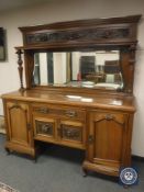 A late Victorian walnut mirror backed sideboard, width 182 cm.