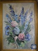 A gilt framed oil on canvas still life by N R Scott