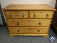 A late Victorian ash chest of four drawers, width 106 cm.