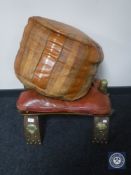 A leather topped camel stool and Moroccan leather footstool
