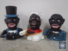 Three cast iron metal money boxes