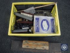 A crate of a large quantity of Hornby rolling stock, tin plate track,