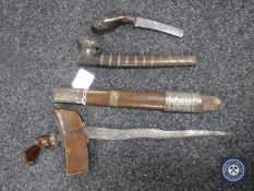 A 19th century Malayan Kris with damascened blade, in sheath,