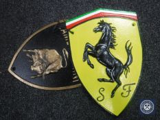 Two cast metal plaques - Ferrari and Lamborghini