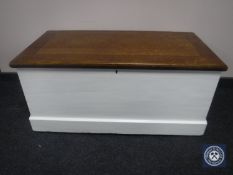 An antique pine blanket box